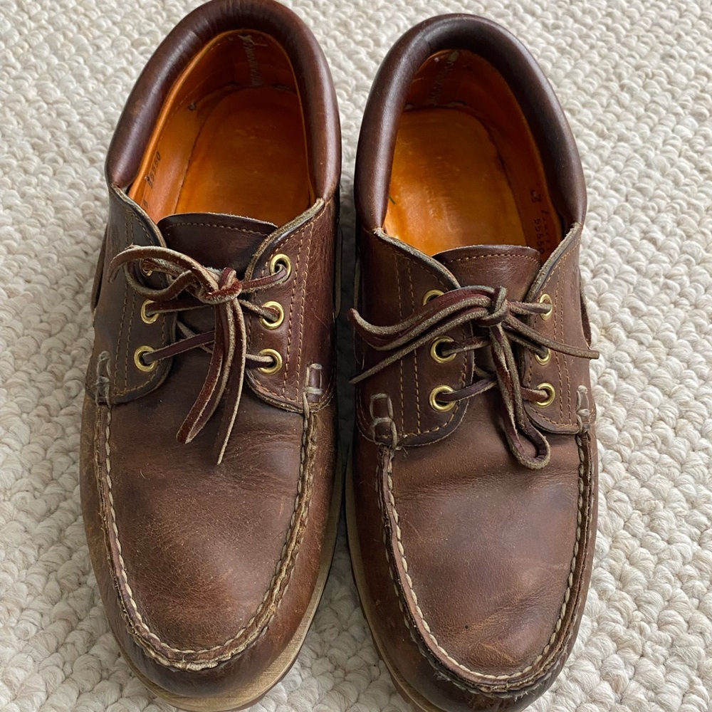 Timberland Brown Leather Boat Shoes with Moc-Toe Design
